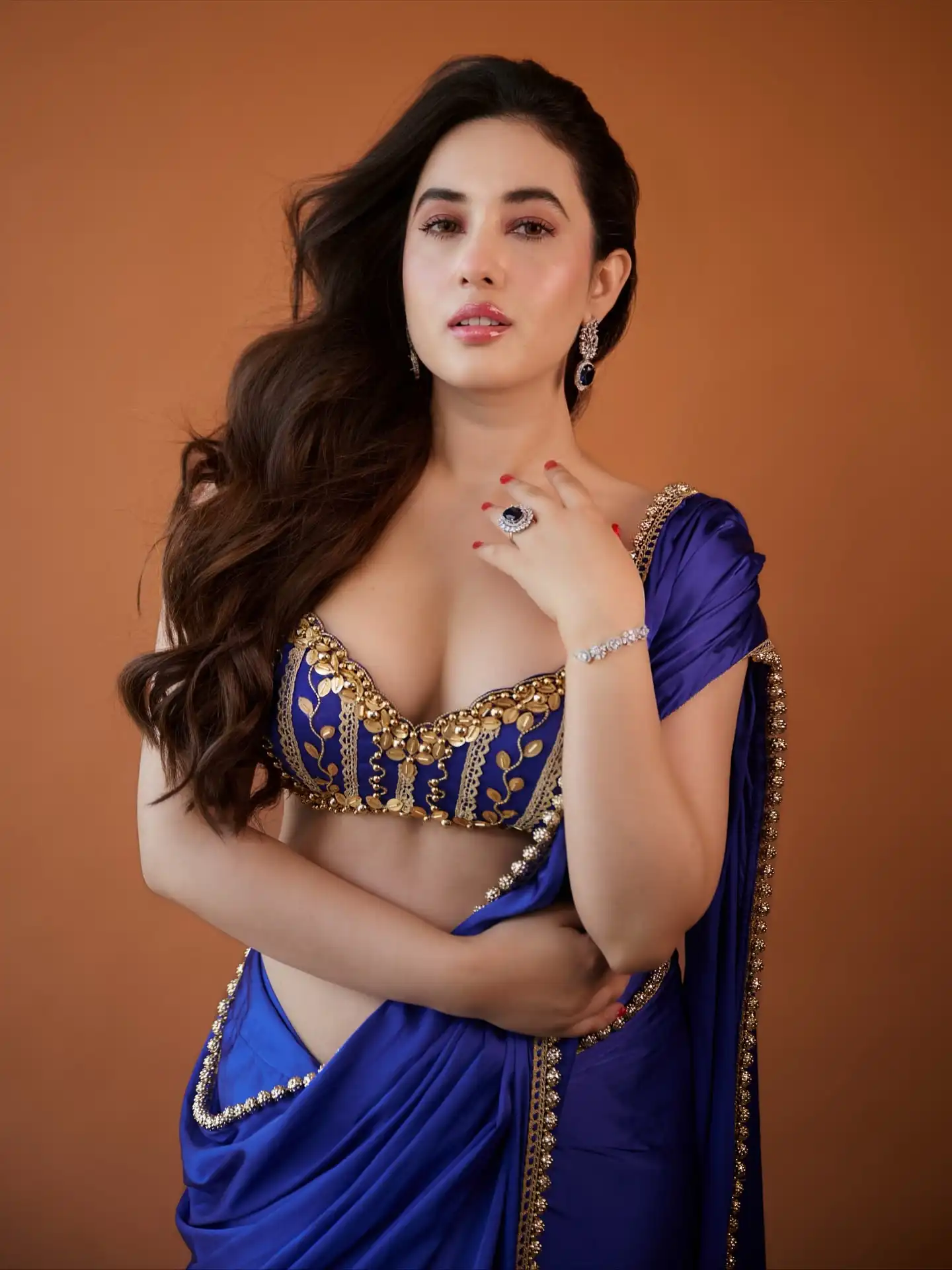 Aditi Budhathoki Raises Heat In Royal Blue Saree Look