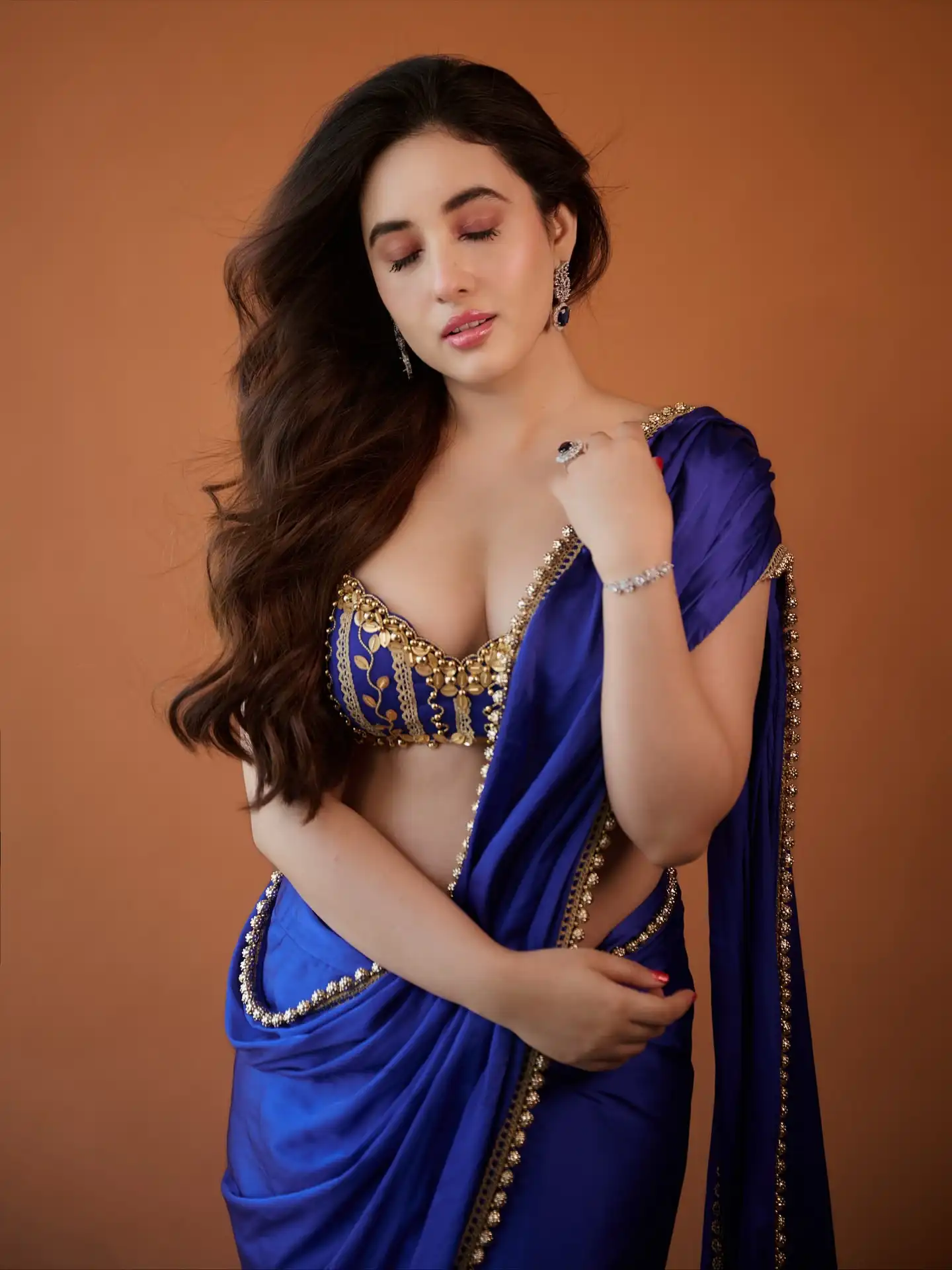 Aditi Budhathoki Stylish Saree Look With Bold Blouse Design