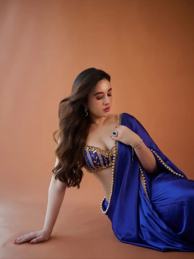 Aditi Budhathoki In Sexy Blue Saree Deep Neck Blouse