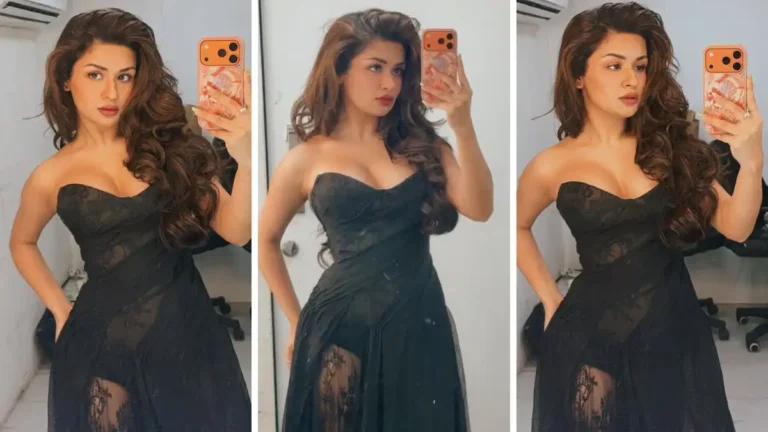 Avneet Kaur stuns in black strapless sheer lace bodycon maxi dress