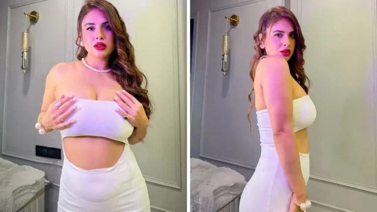 Neha Malik stuns in a jaw-dropping strapless white dress with bold cut-out curves