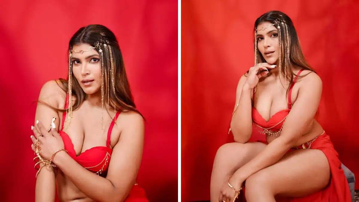Tanya Chaudhari Turns Heads, Flaunts Cleavage in Red Slit Skirt Set
