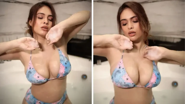 Neha Malik Sets the Internet Ablaze With Her Daring Printed Bikini and Sultry Cleavage Show