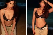 Shanu Dhekawa in Plaid Bralette & Low-Rise Jeans